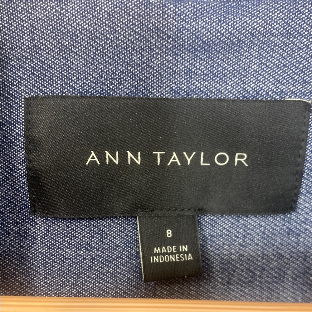 Ann Taylor Blue Jean Jacket Relaxed Fit Draped Open Waterfall Front Size: 8 - Picture 2 of 5